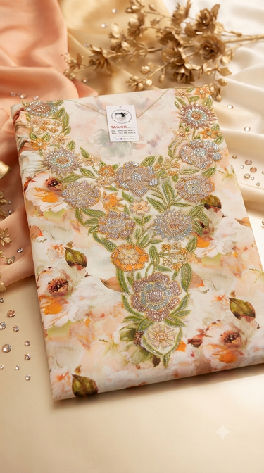 Exquisite Floral Embroidered Unstitche mukawar