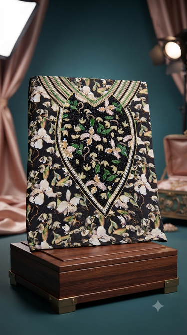 Exquisite Floral Embroidered Unstitche mukawar Barbie creep fabric
