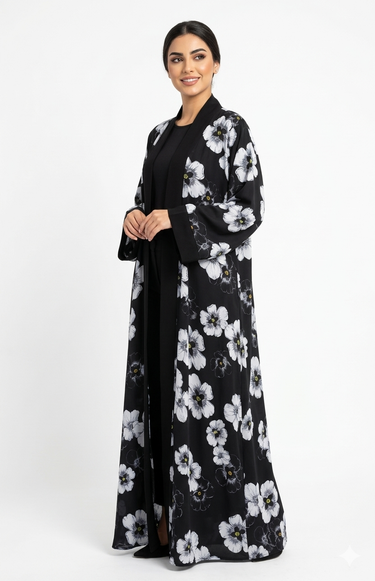 Printed chiffon double layer abaya