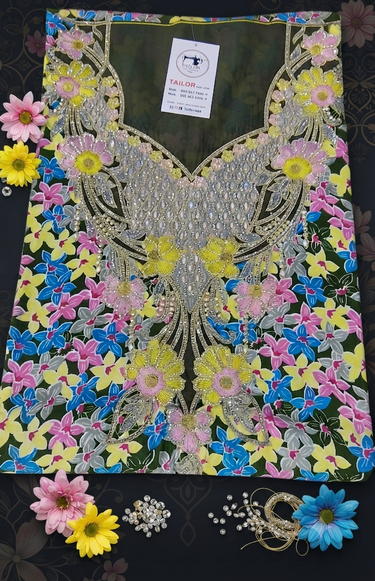 Exquisite Floral Embroidered Unstitche mukawar cotton fabric