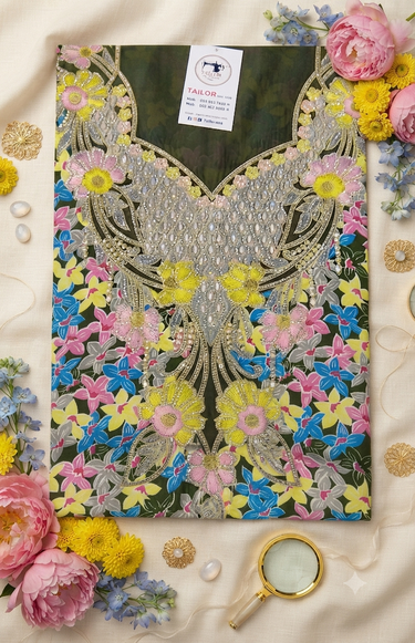 Exquisite Floral Embroidered Unstitche mukawar cotton fabric