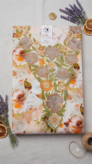 Exquisite Floral Embroidered  Unstitche mukawar