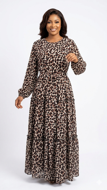 Elegant Tiered Leopard Print Maxi