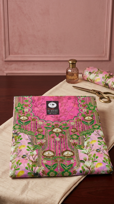 Exquisite Floral Embroidered Pink Unstitche mukawar