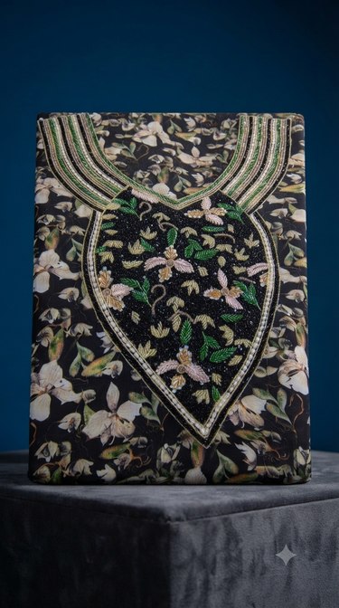 Exquisite Floral Embroidered  Unstitche mukawar Barbie creep fabric