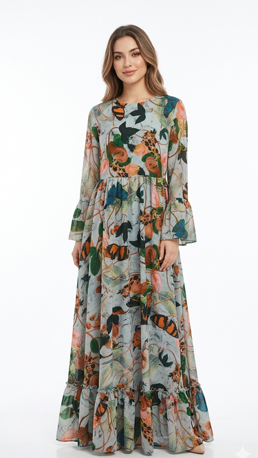 Long dress printed chiffon fabric