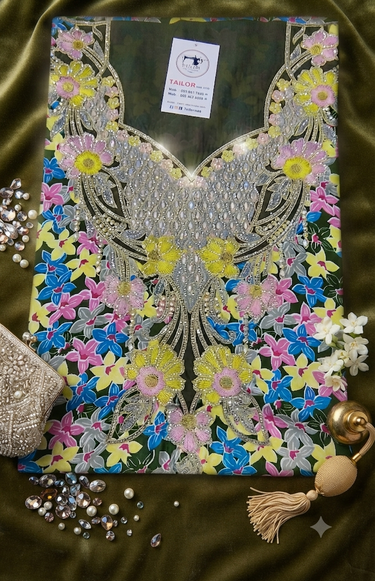 Exquisite Floral Embroidered  Unstitche mukawar cotton fabric