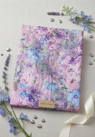 Exquisite Floral Embroidered  Unstitche mukawar Creep fabric