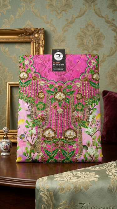 Exquisite Floral Embroidered Pink Unstitche mukawar