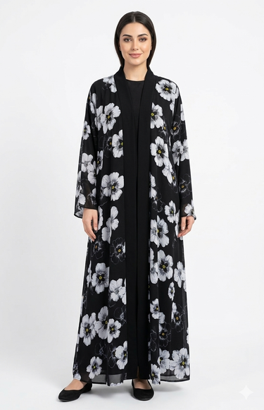 Printed chiffon double layer abaya