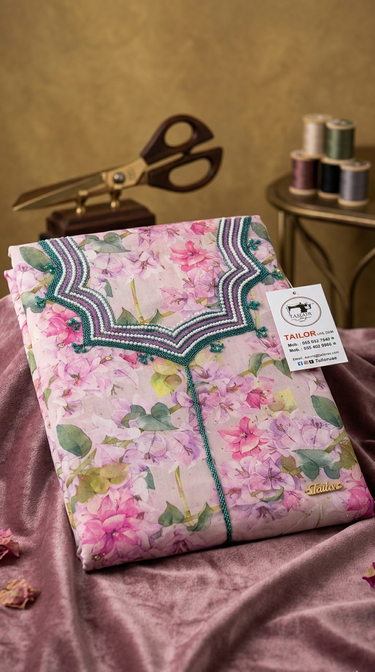 beautifully crafted Mukhawar, featuring a delicate floral print and intricate hand-finished detailing.