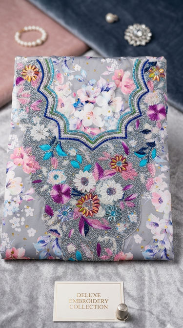 Botanical Radiance: Hand-Embellished Floral Mukhawar unstitch