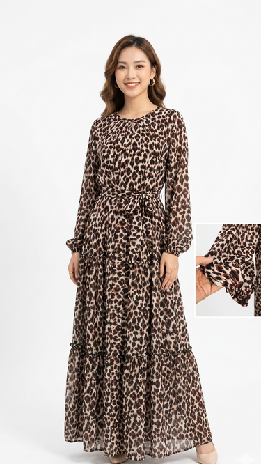 Elegant Tiered Leopard Print Maxi