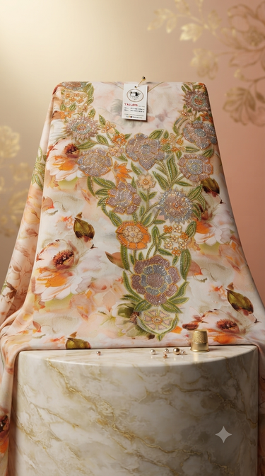 Exquisite Floral Embroidered  Unstitche mukawar